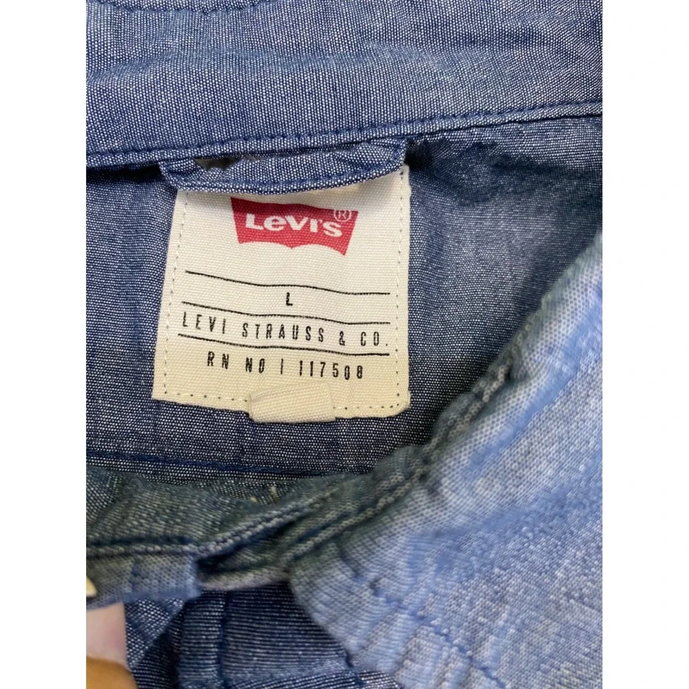Levi's Chambray Shirt Mens Large Blue Short Sleeve Western Workwear 3LGSW1846